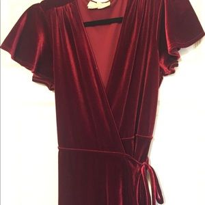 BHLDN red velvet wrap bridesmaids dress